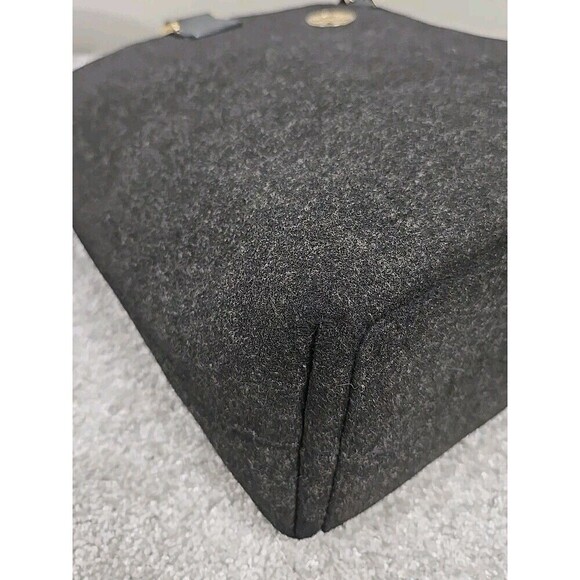 Tory Burch Ella Tote Felt Wool Leather Handbag Charcoal Gray Size Large - Picture 6 of 13